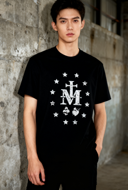 Miraculous Medal Inspired Religious T-Shirt - Vintage Cross & Stars Unisex Faith Tee for Christian Believers