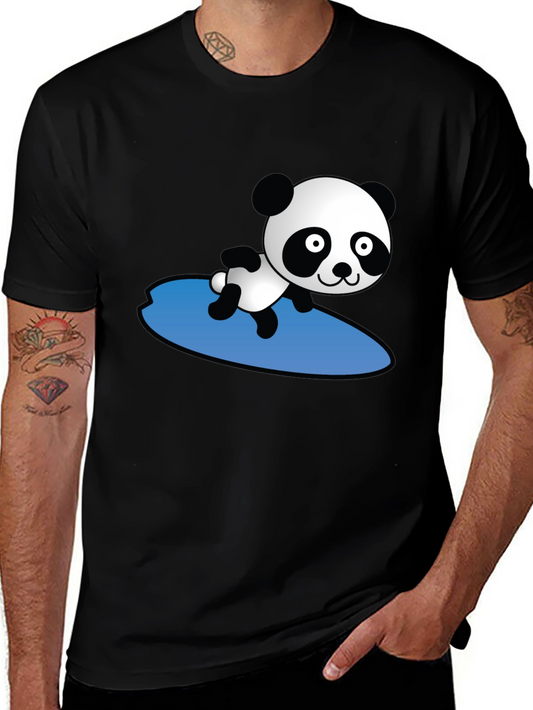 Surfing Panda Graphic T-Shirt - Black