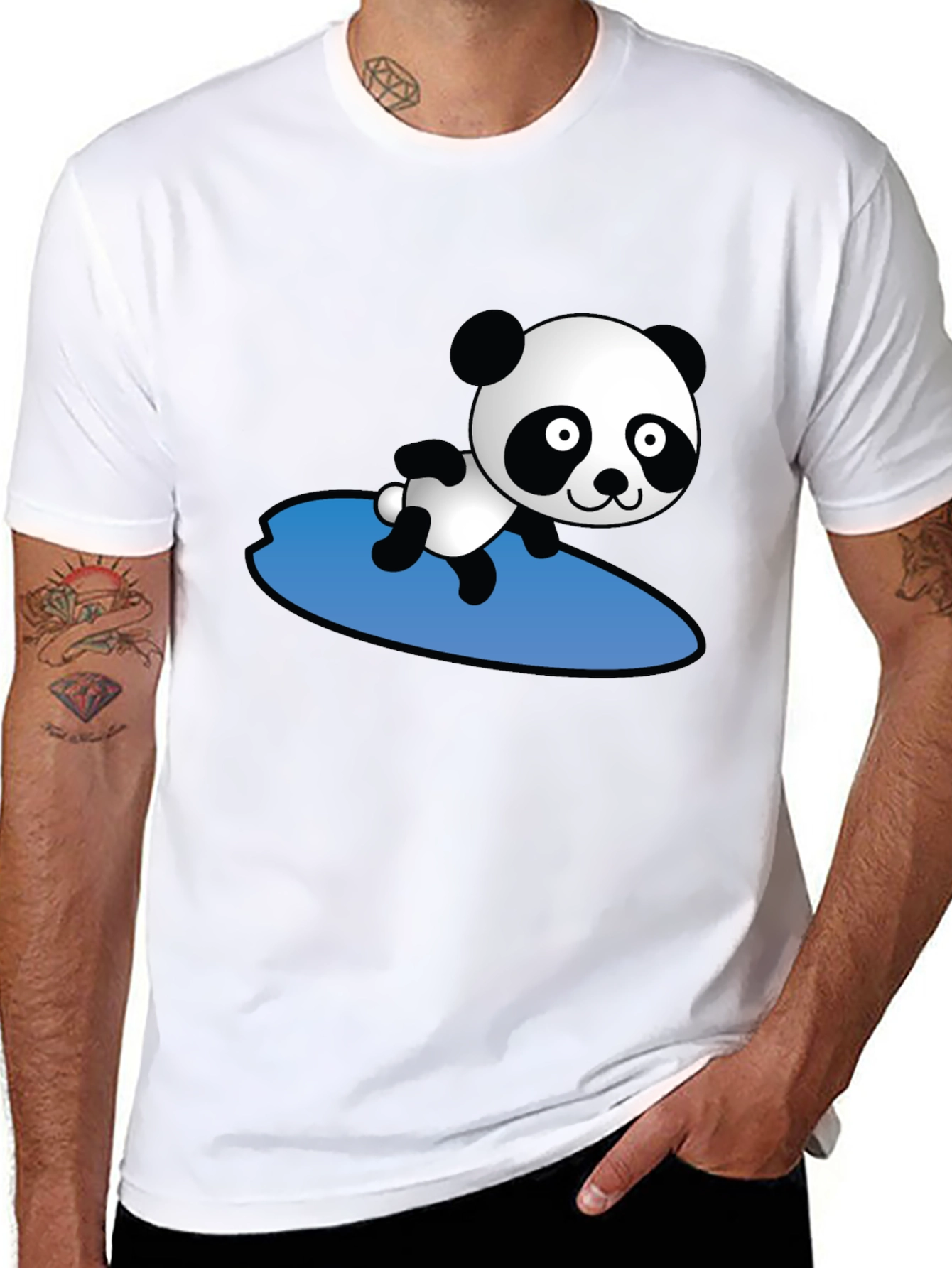 Surfing Panda Graphic T-Shirt - Black