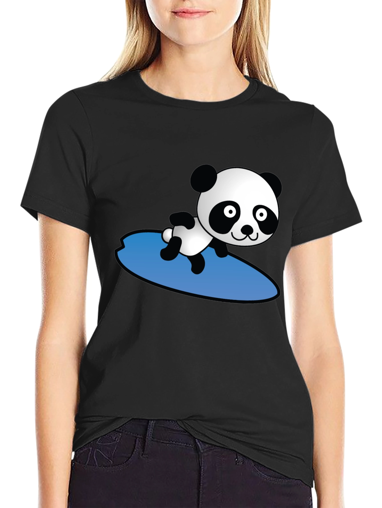 Surfing Panda Graphic T-Shirt - Black