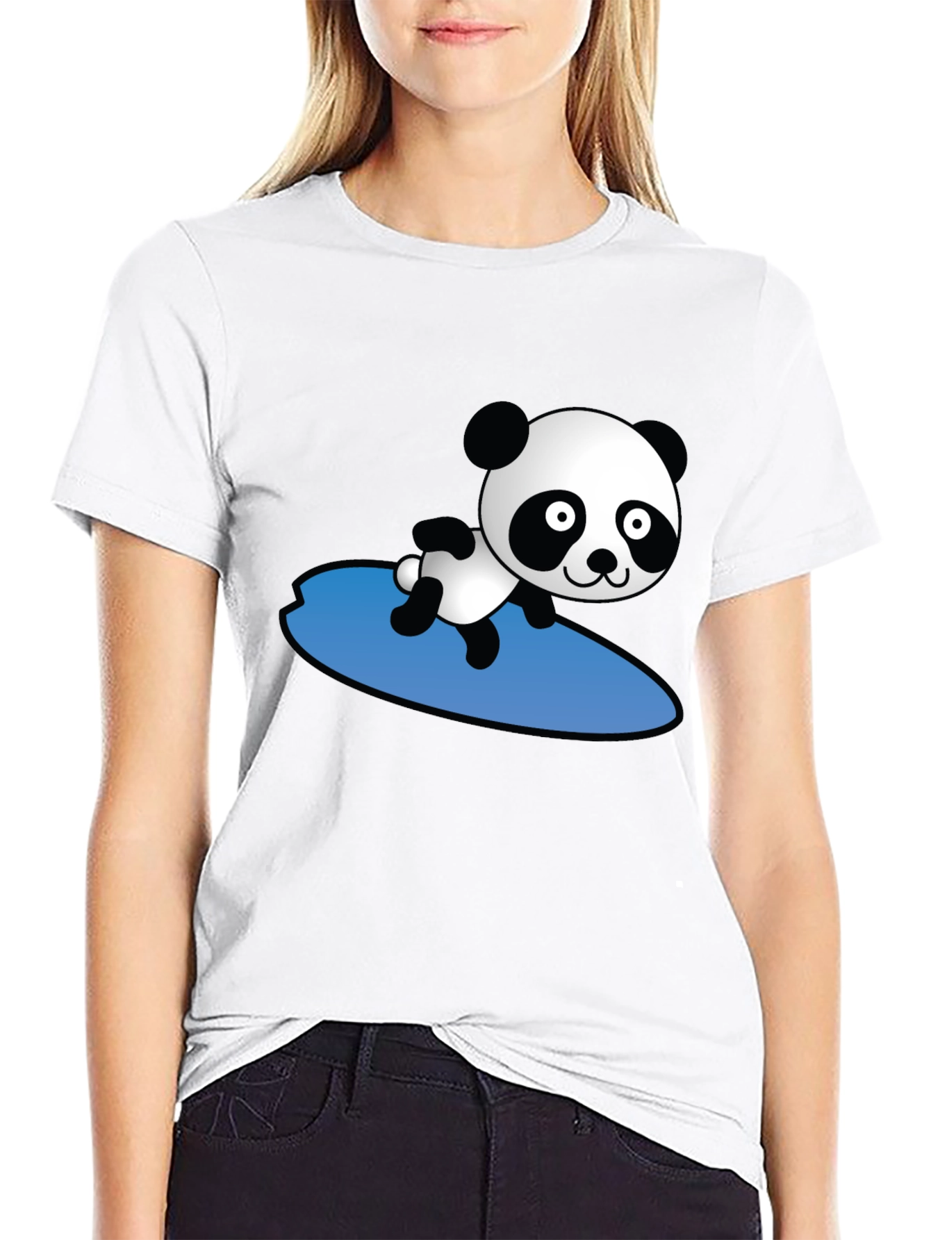Surfing Panda Graphic T-Shirt - Black
