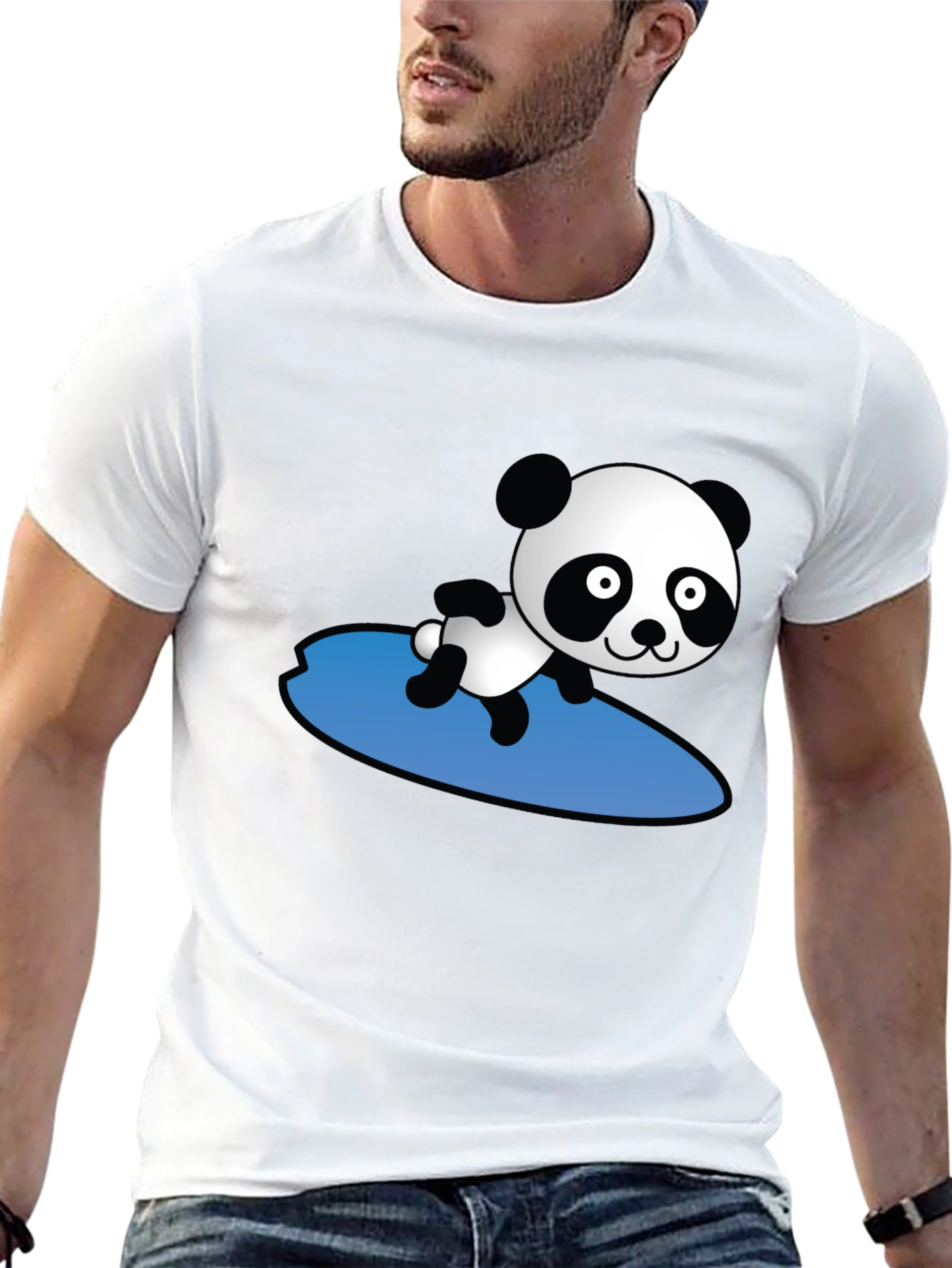 Surfing Panda Graphic T-Shirt - Black
