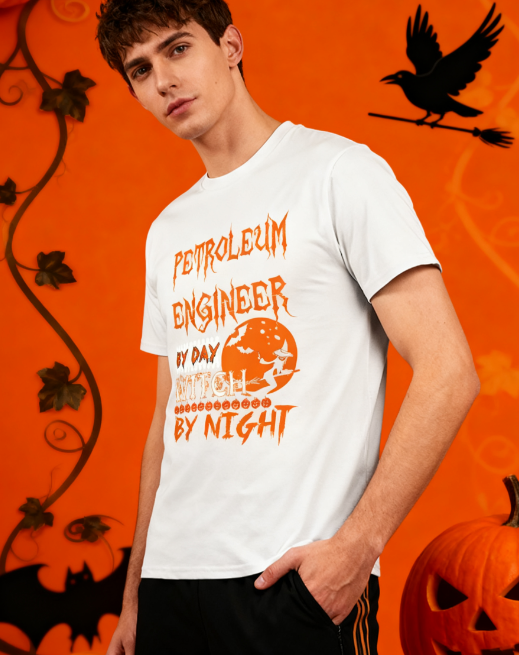 Petroleum Engineer Witch Halloween T-Shirt - 100% Cotton, Spooky Exclusive for Halloween Parties & Casual Occasions