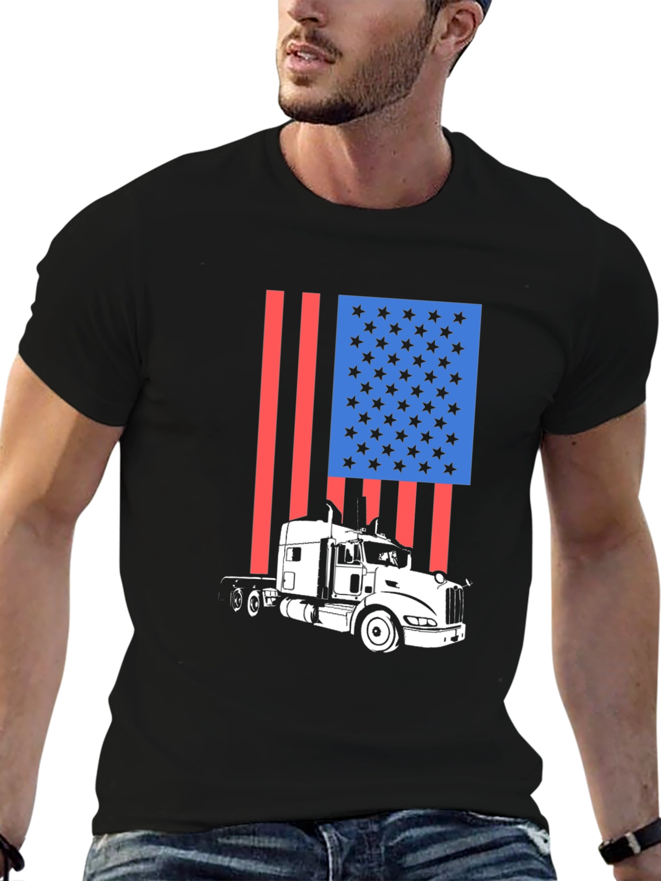Trucker Pride Tee: American Flag Semi-Truck T-Shirt