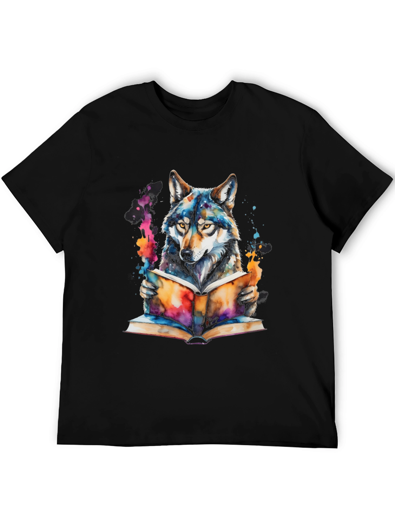 Wolf Reading Book T-Shirt - Artistic Graphic Tee