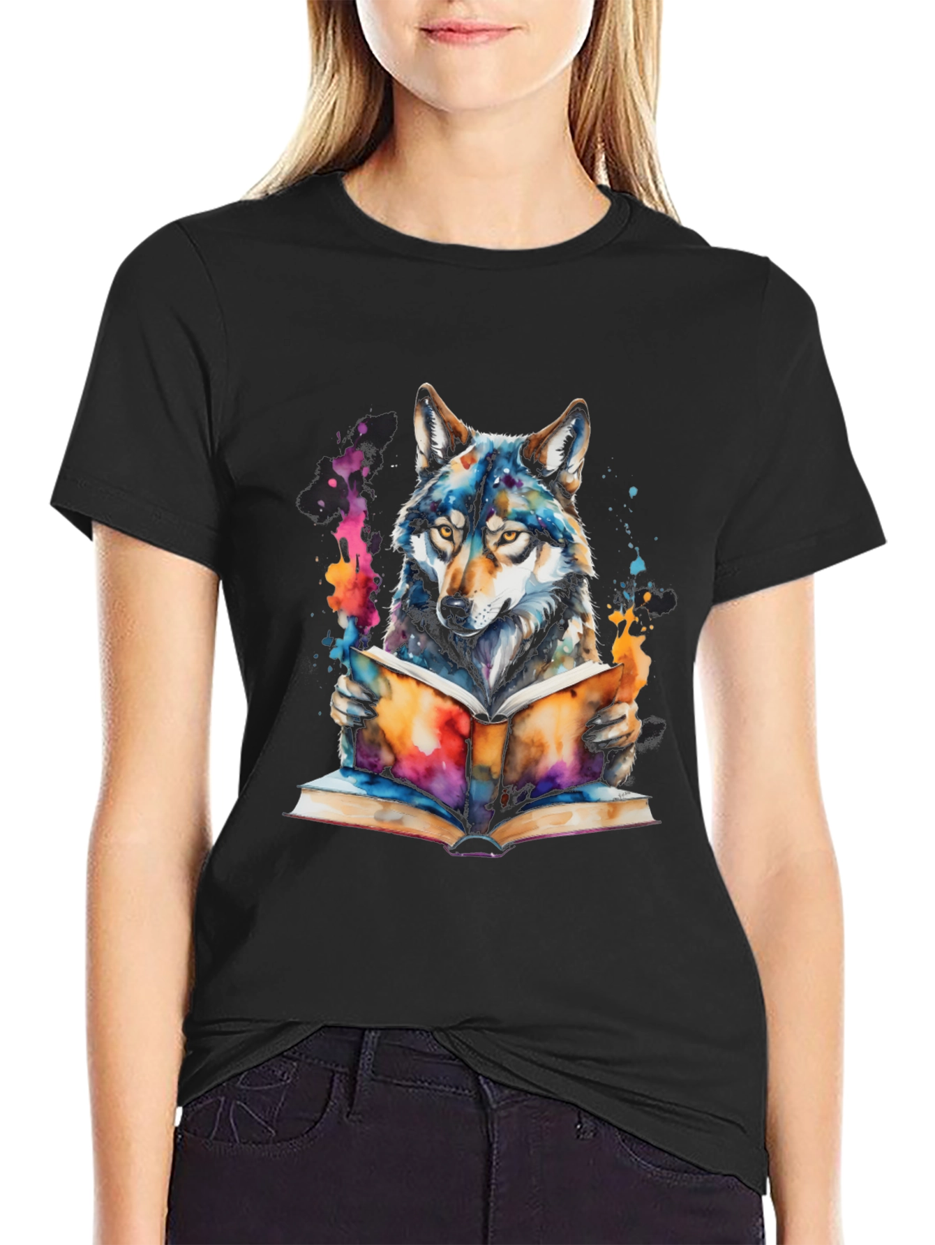 Wolf Reading Book T-Shirt - Artistic Graphic Tee