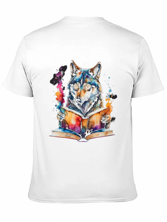 Wolf Reading Book T-Shirt - Artistic Graphic Tee
