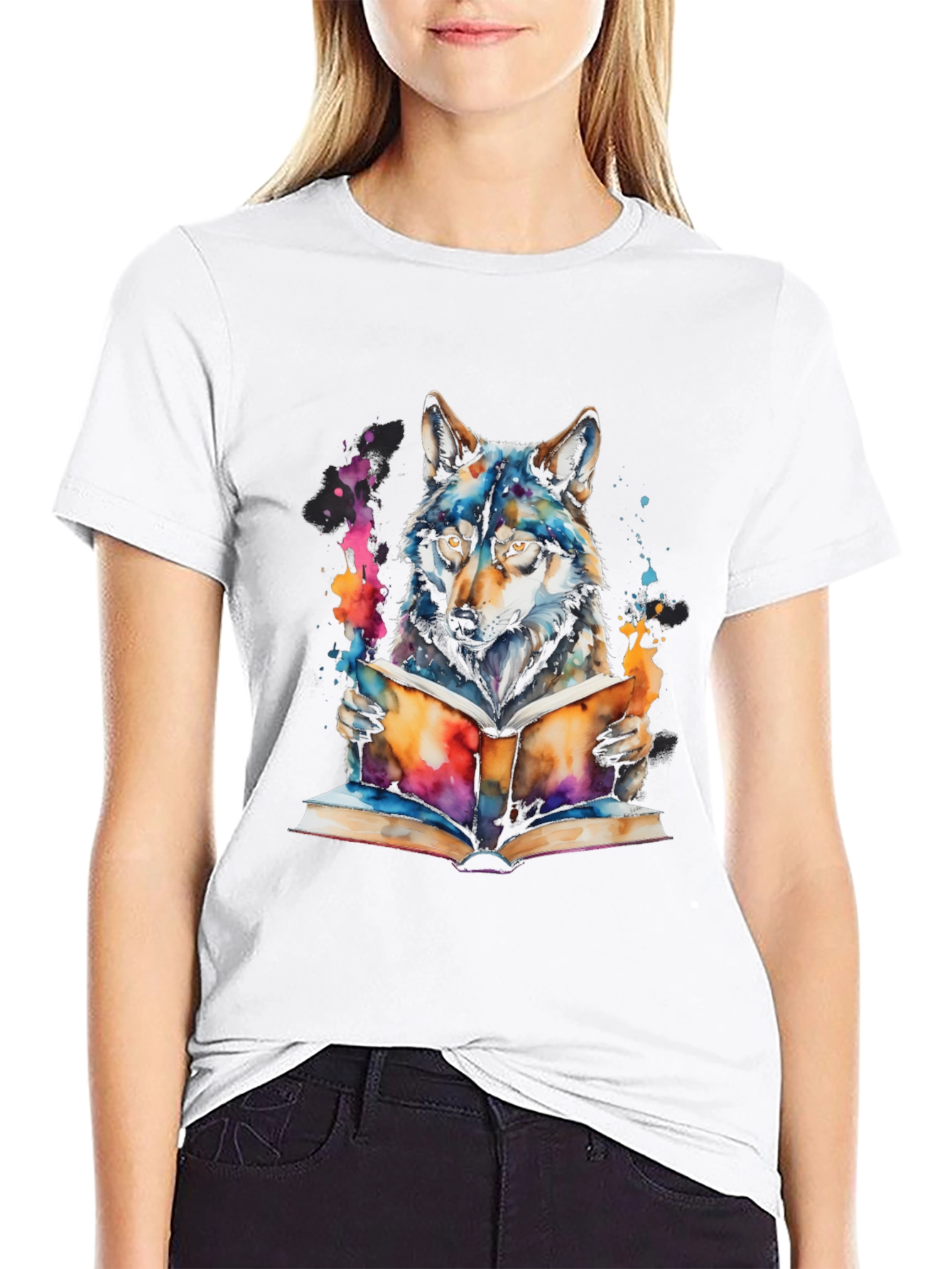 Wolf Reading Book T-Shirt - Artistic Graphic Tee