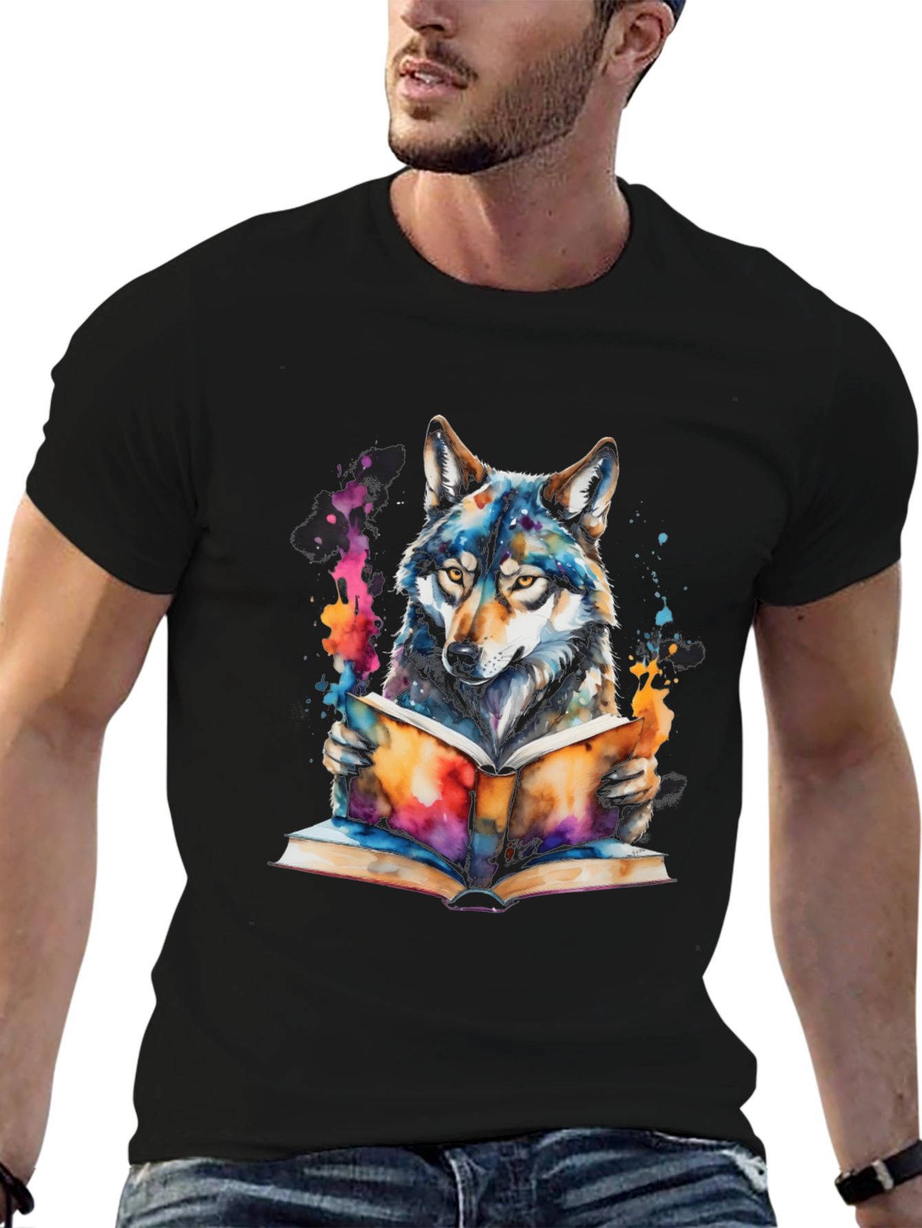 Wolf Reading Book T-Shirt - Artistic Graphic Tee