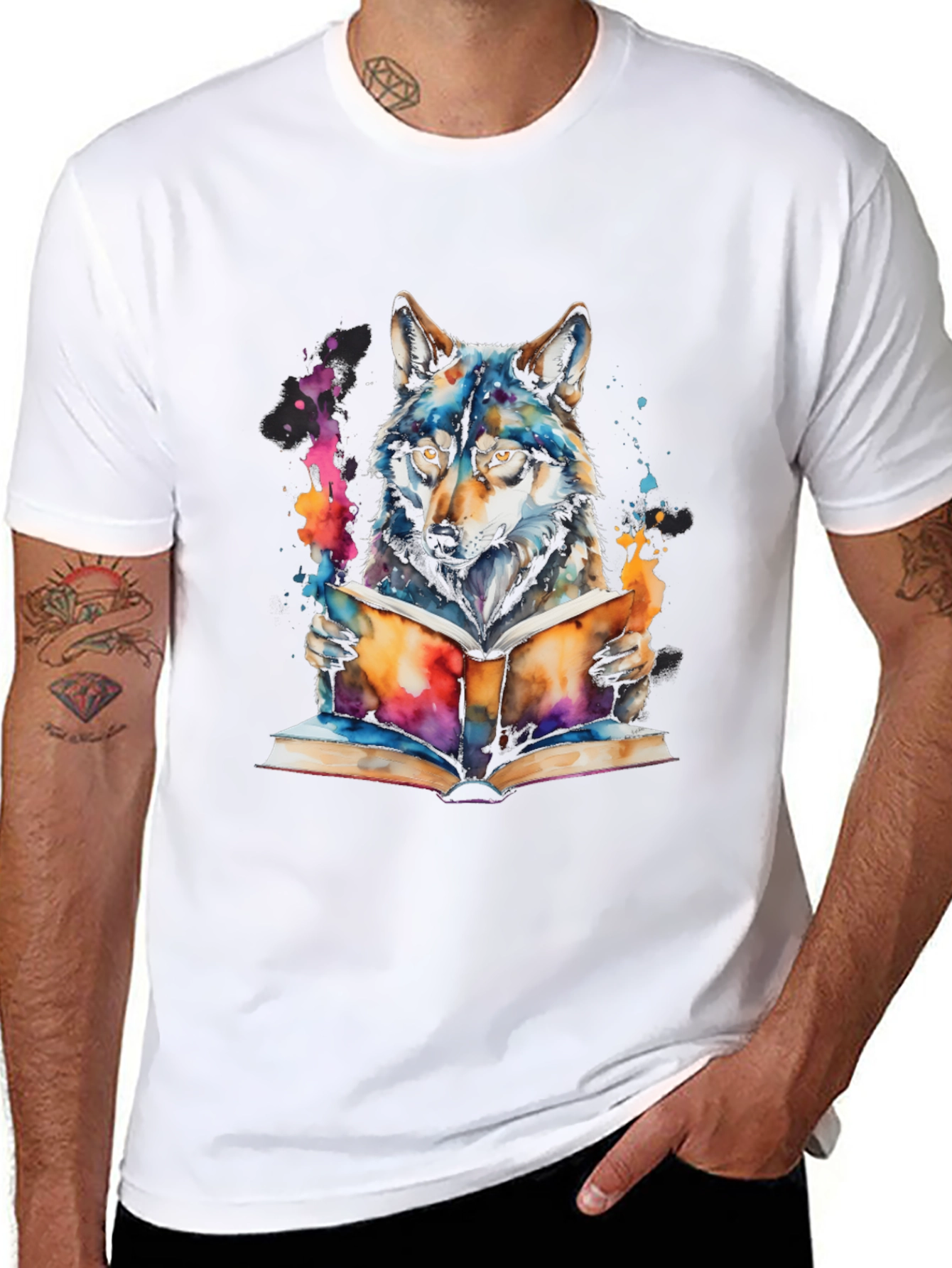 Wolf Reading Book T-Shirt - Artistic Graphic Tee