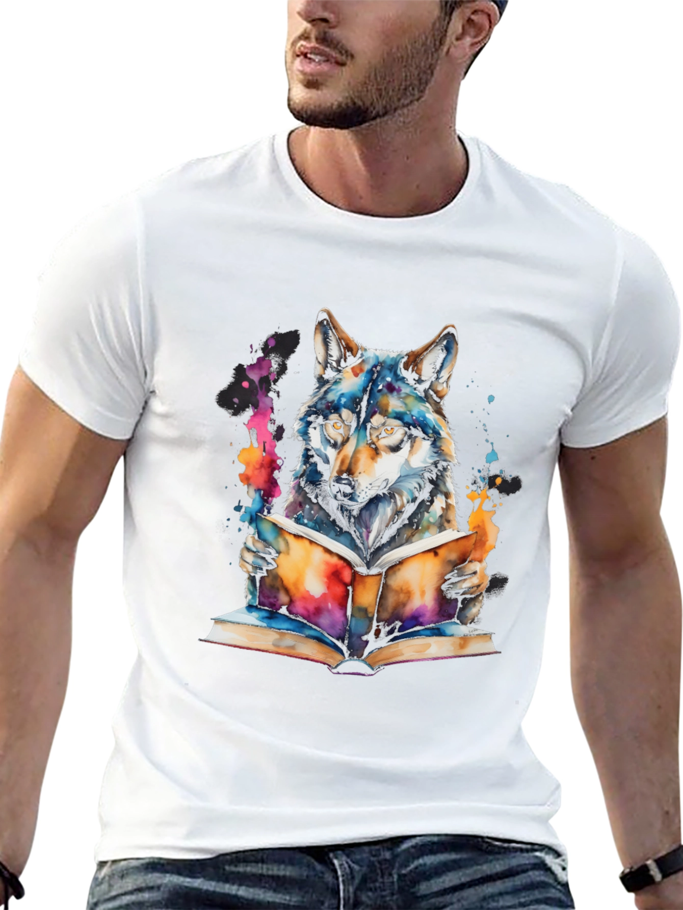 Wolf Reading Book T-Shirt - Artistic Graphic Tee