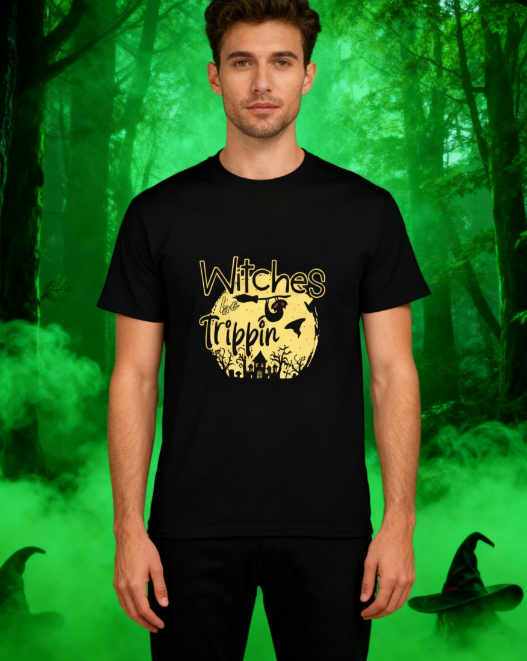Witches Be Trippin Halloween Graphic T-Shirt - 100% Cotton, Spooky Exclusive for Halloween Parties & Casual Occasions