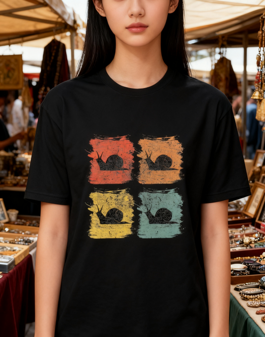 "Vintage Snail Grid" Distressed Graphic Tee