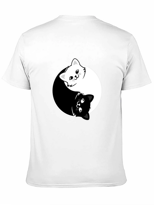 Yin Yang Cats Graphic Tee - Black Cotton Blend T-Shirt