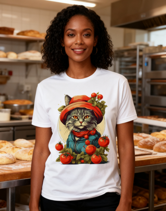 Garden Cat with Tomatoes Graphic Tee
