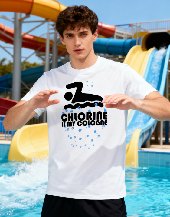 Chlorine Is My Cologne Swimmer T-Shirt - 100% Cotton, Funny Swim Tee for Pool Days & Casual Occasions