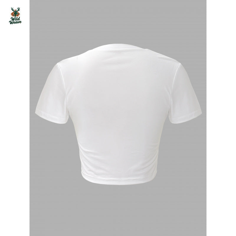 Women's Sexy Summer Crop Top - Vibrant Red Teddy Bear Zipper Graphic Tee, Soft Stretch Round Neck Short Sleeve Shirt, Machine Washable Casual Streetwear, Teddy Bear T Shirt, Playful Fashion, Playful Graphic Tee