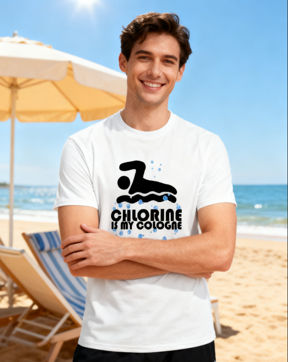 Chlorine Is My Cologne Swimmer T-Shirt - 100% Cotton, Funny Swim Tee for Pool Days & Casual Occasions