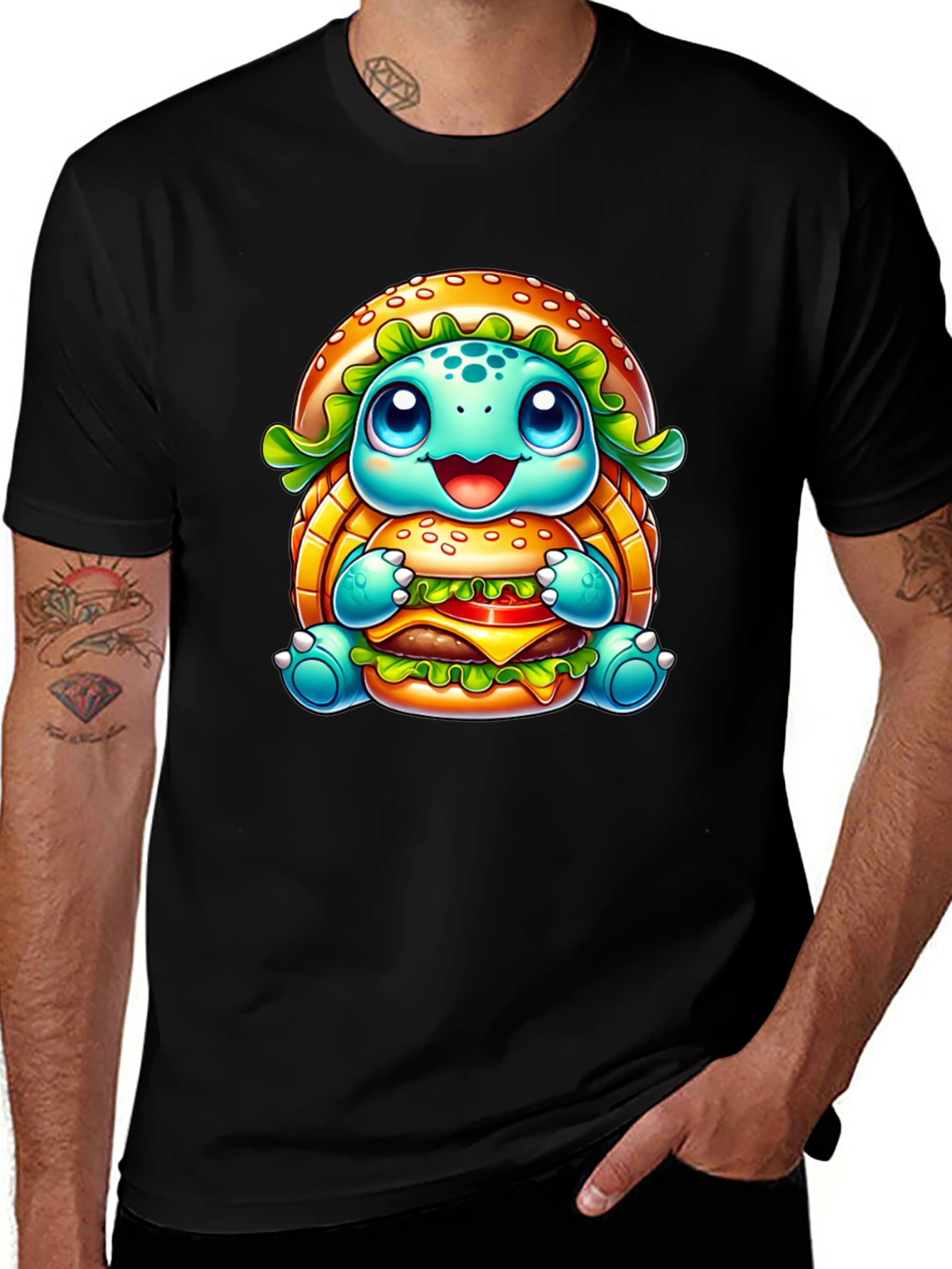 Turtle Burger Graphic Black T-Shirt