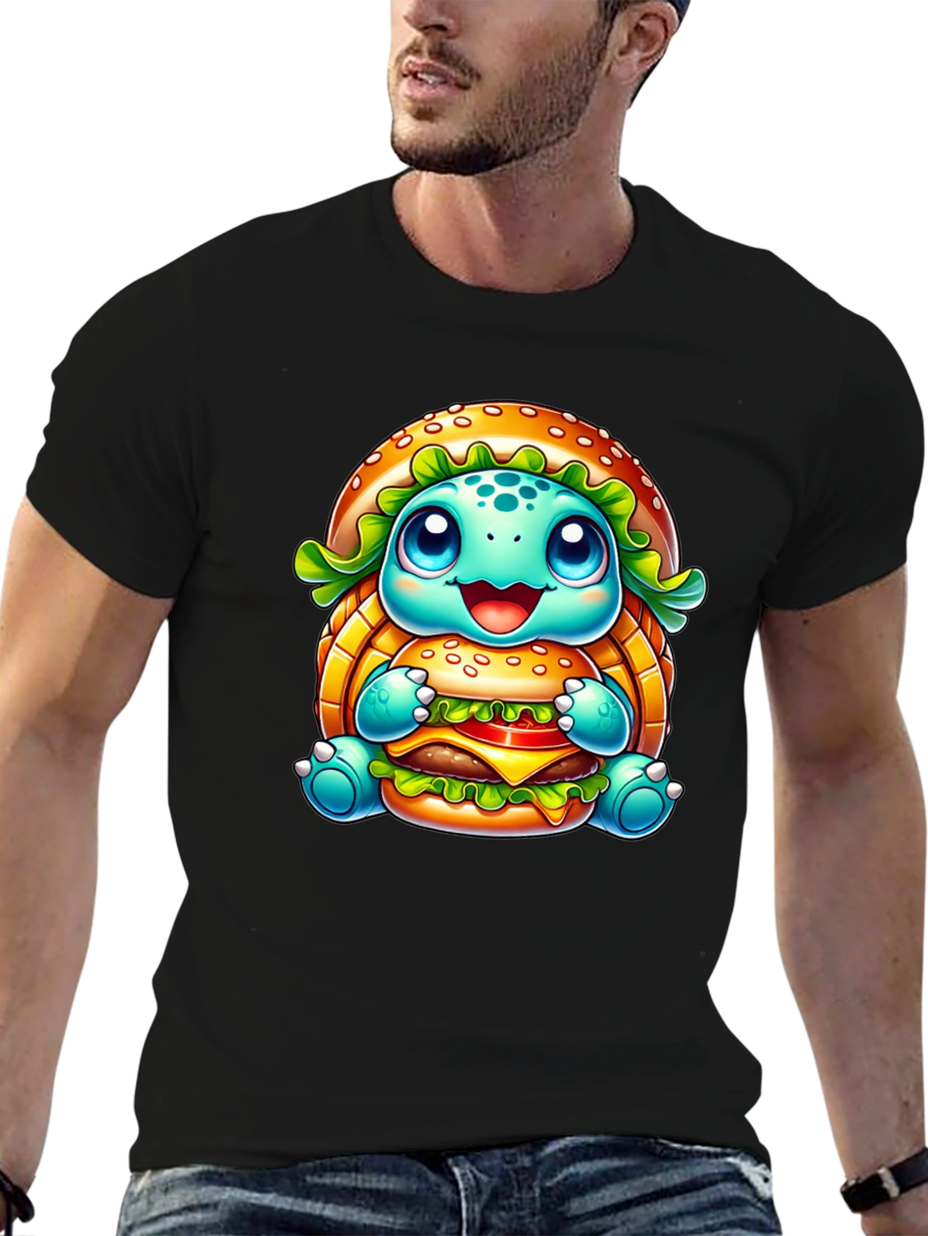 Turtle Burger Graphic Black T-Shirt