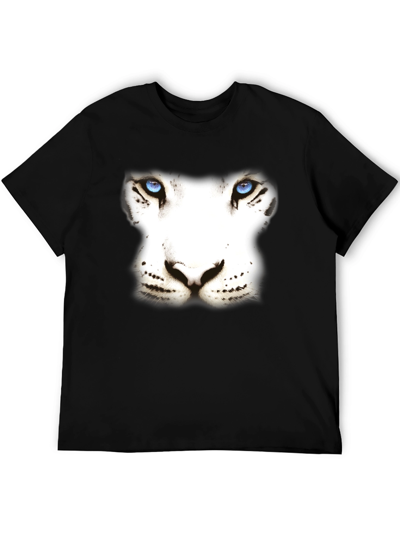 White Tiger Face Graphic Black T-Shirt