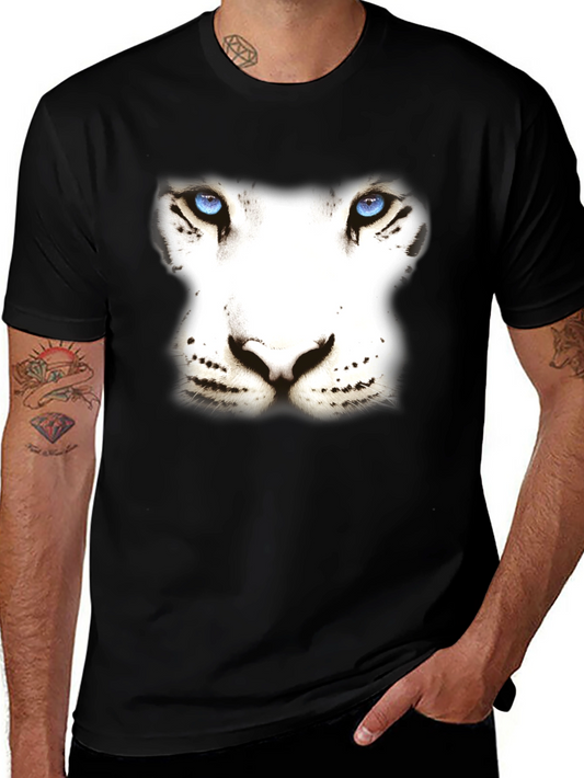 White Tiger Face Graphic Black T-Shirt