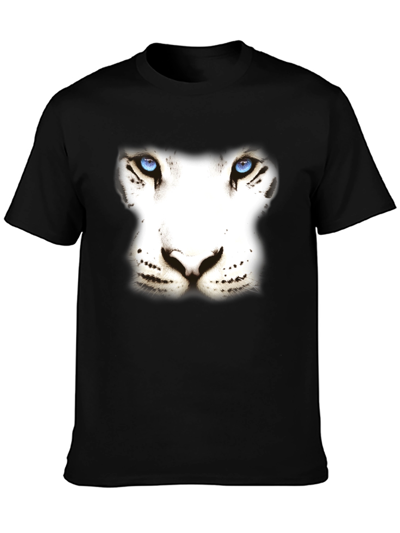 White Tiger Face Graphic Black T-Shirt