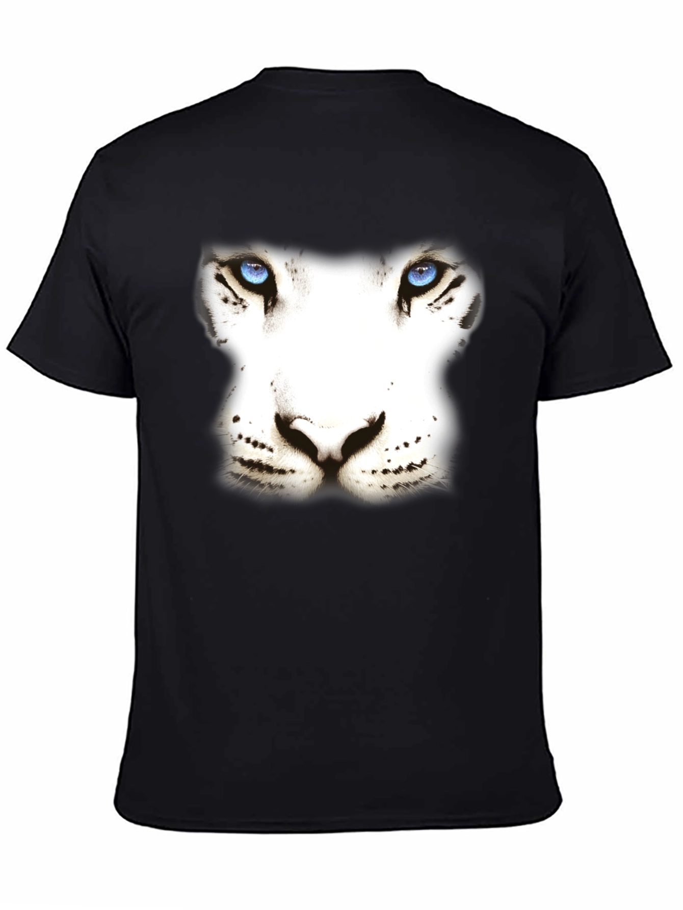 White Tiger Face Graphic Black T-Shirt