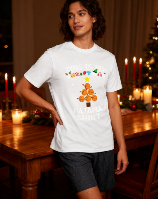Christmas Basketball Pajama Graphic T-Shirt - 100% Cotton, Festive Exclusive for Holiday Parties & Casual Occasions