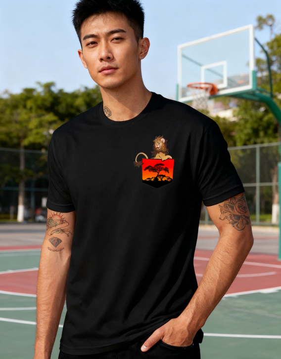 "Nocturnal Savanna" Lion Pocket Graphic Tee