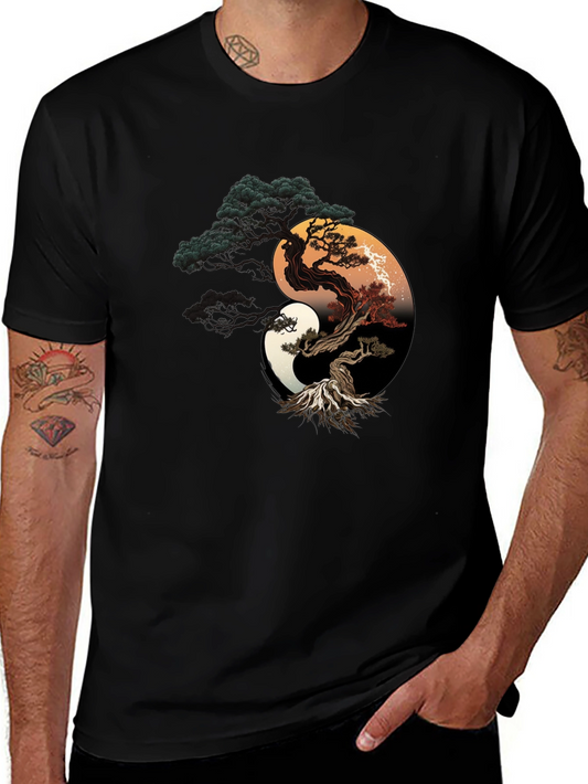 Yin Yang Bonsai Tree Graphic T-Shirt