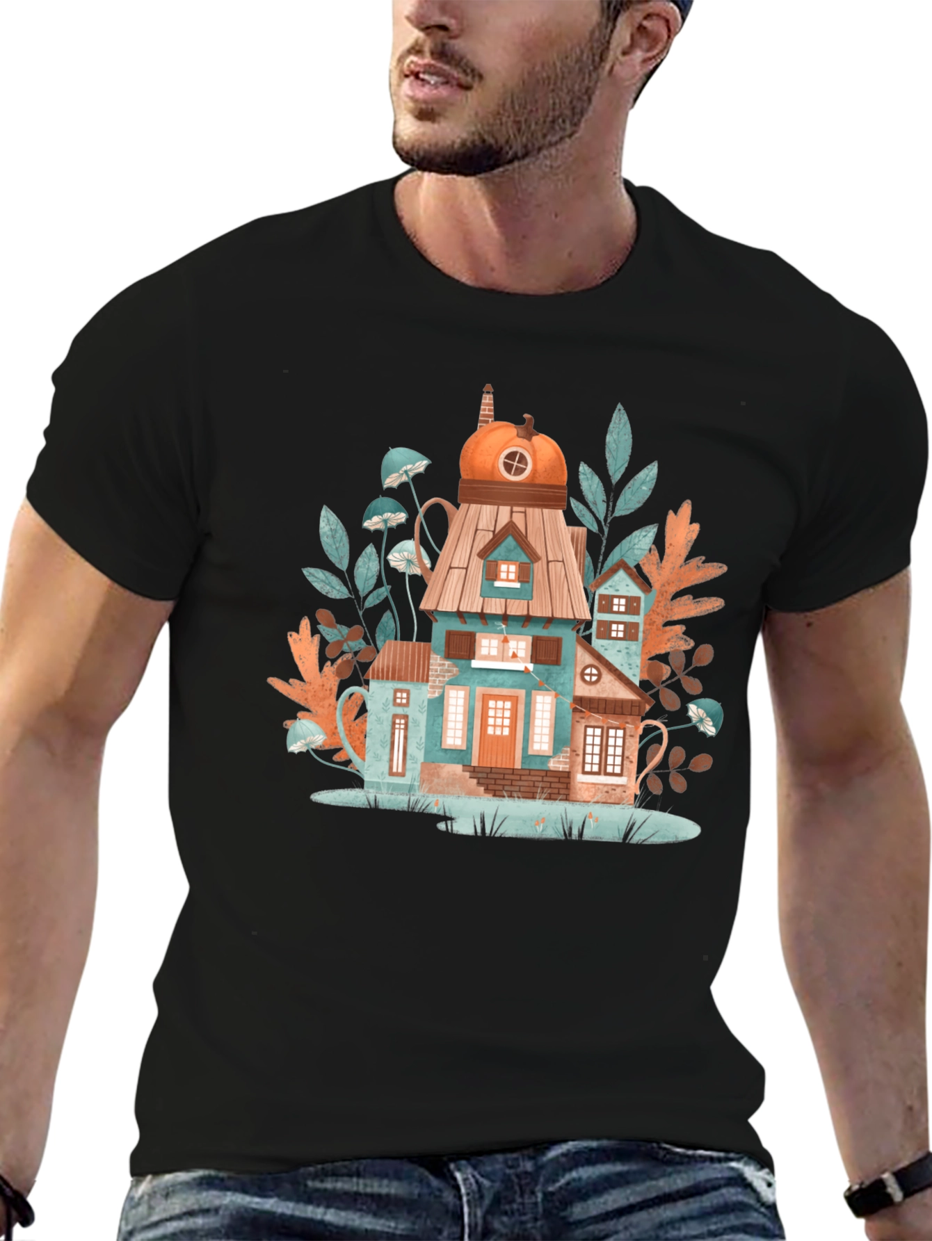 Whimsical House Black T-Shirt