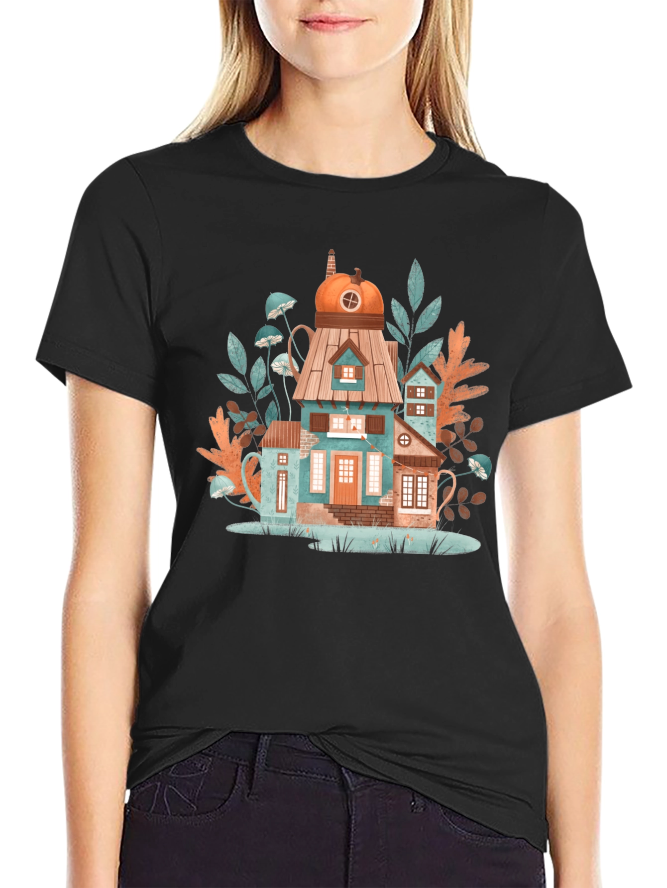 Whimsical House Black T-Shirt