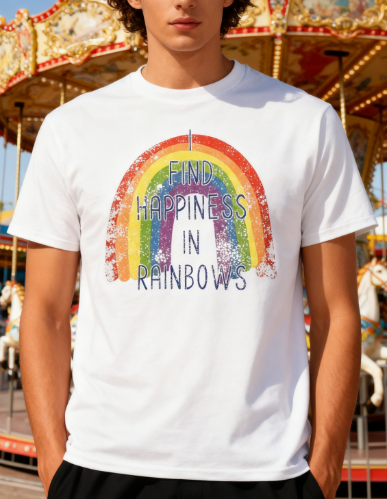 Vintage Rainbow Arch T-Shirt with Glitter Edge Design