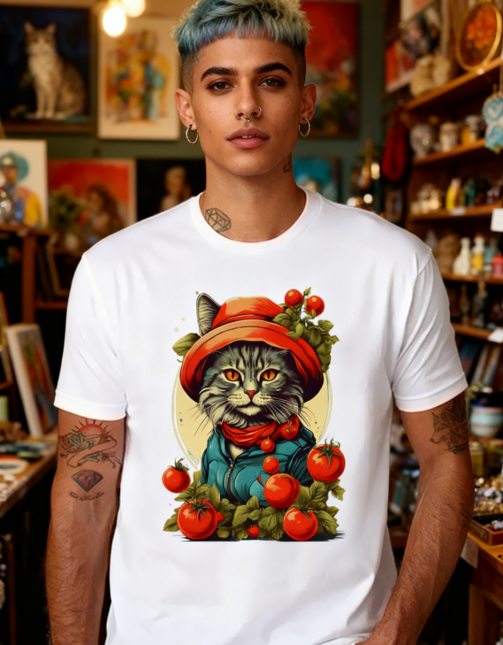 Garden Cat with Tomatoes Graphic Tee