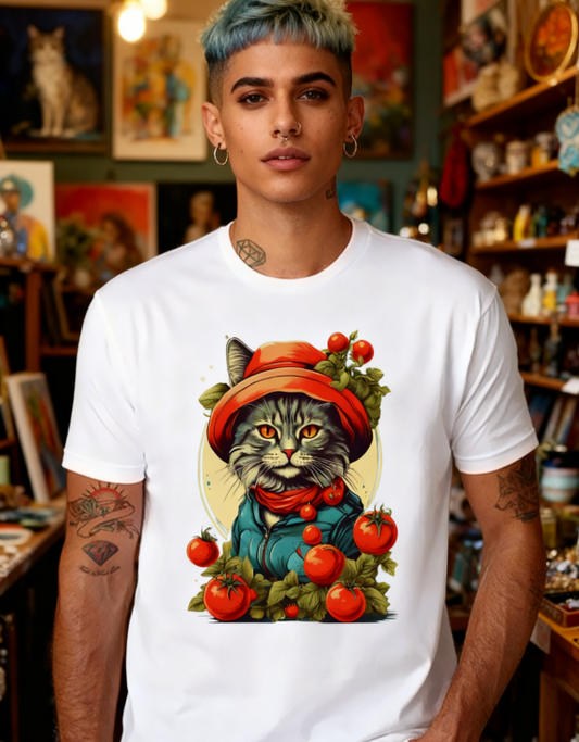 Garden Cat with Tomatoes Graphic Tee
