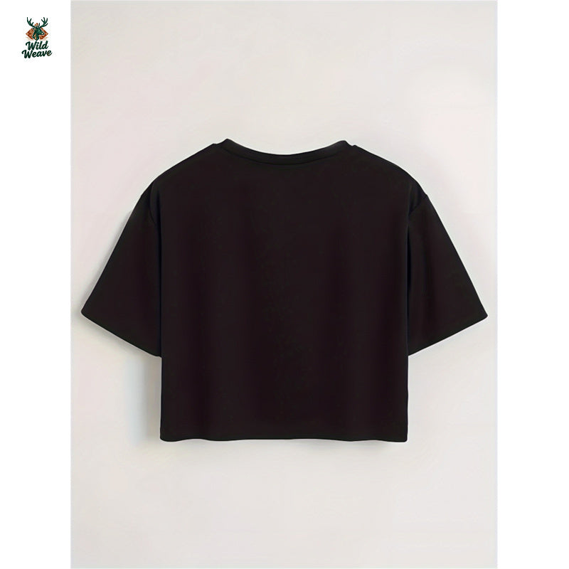 Women'S Cherry Print Cropped T-Shirt - Short Sleeve Crew Neck, Lightweight & Breathable, Perfect for Spring/Summer Casual Wear, Machine Washable, Stylish Slim Fit Design, Everyday Tshirt | Trendy Casual Style | Glossy Texture