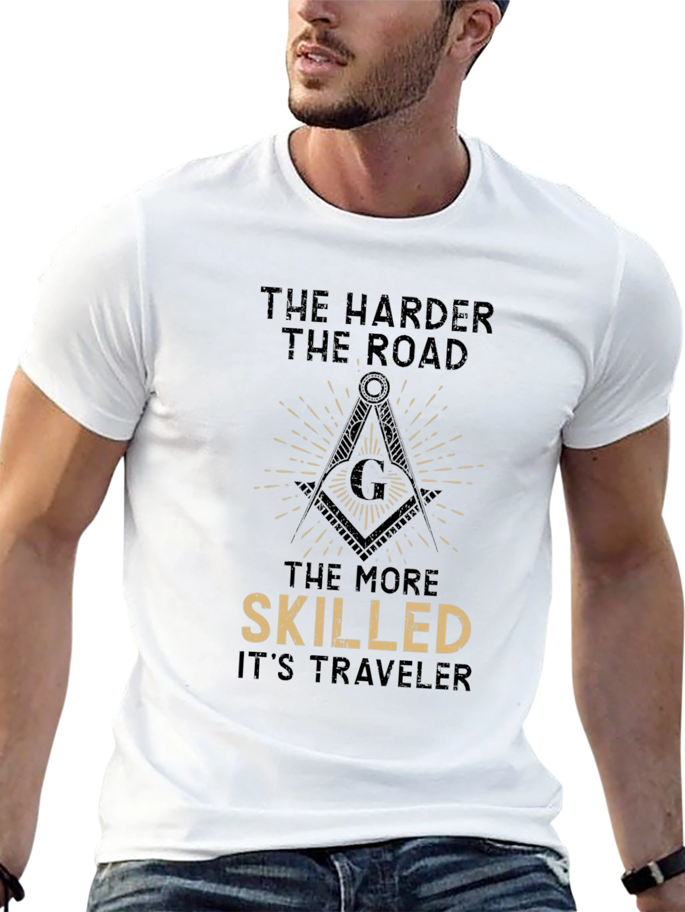 The Harder the Road T-Shirt - Masonic Compass Design