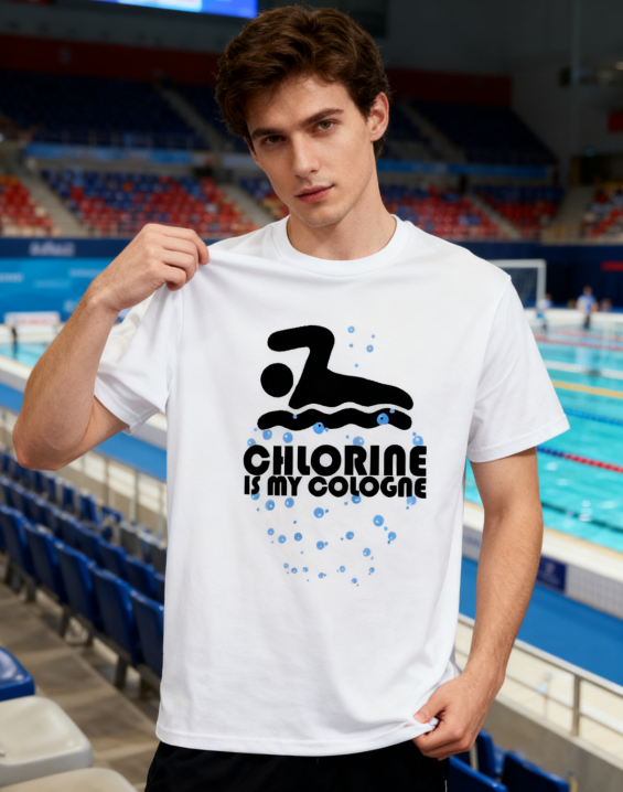 Chlorine Is My Cologne Swimmer T-Shirt - 100% Cotton, Funny Swim Tee for Pool Days & Casual Occasions