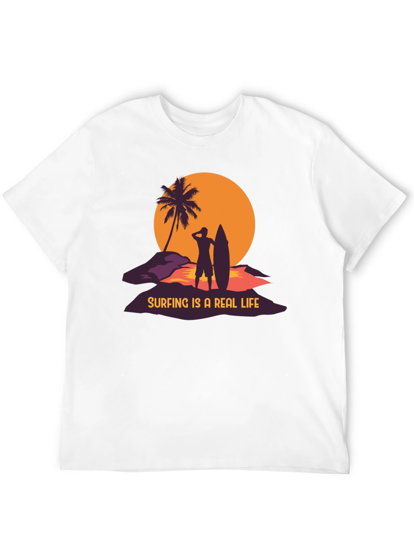 Surfing is a Real Life Black Graphic T-Shirt