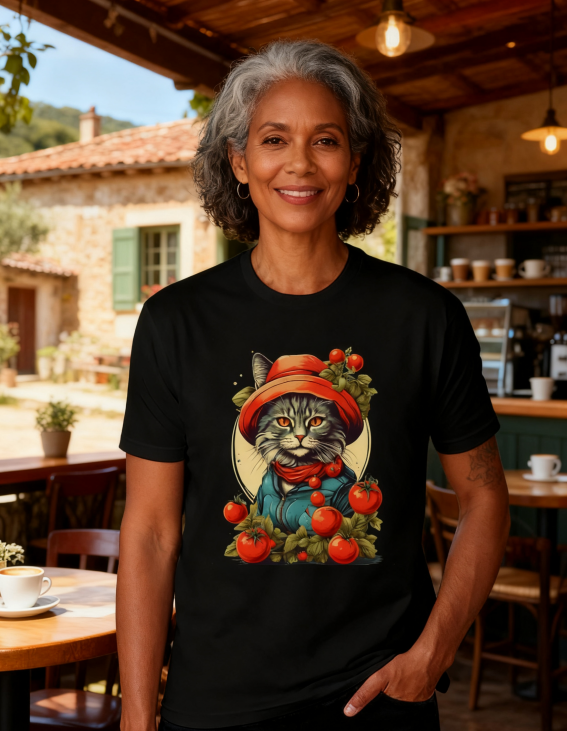 Garden Cat with Tomatoes Graphic Tee