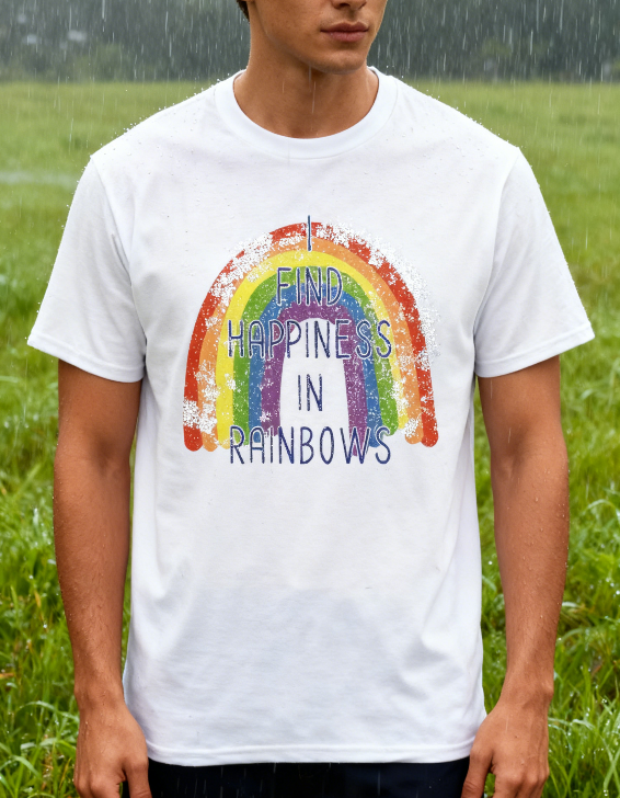 Vintage Rainbow Arch T-Shirt with Glitter Edge Design