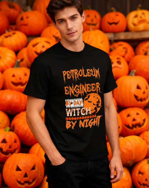 Petroleum Engineer Witch Halloween T-Shirt - 100% Cotton, Spooky Exclusive for Halloween Parties & Casual Occasions