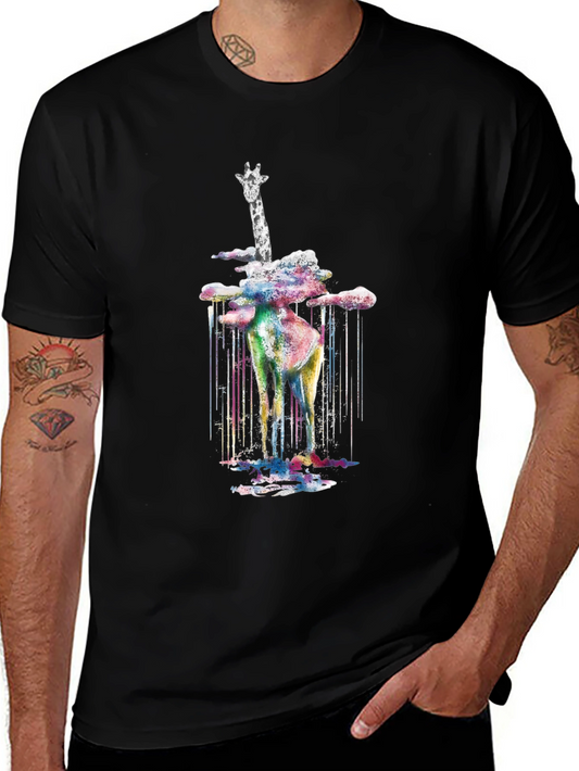 Watercolor Giraffe Mens Black T-Shirt