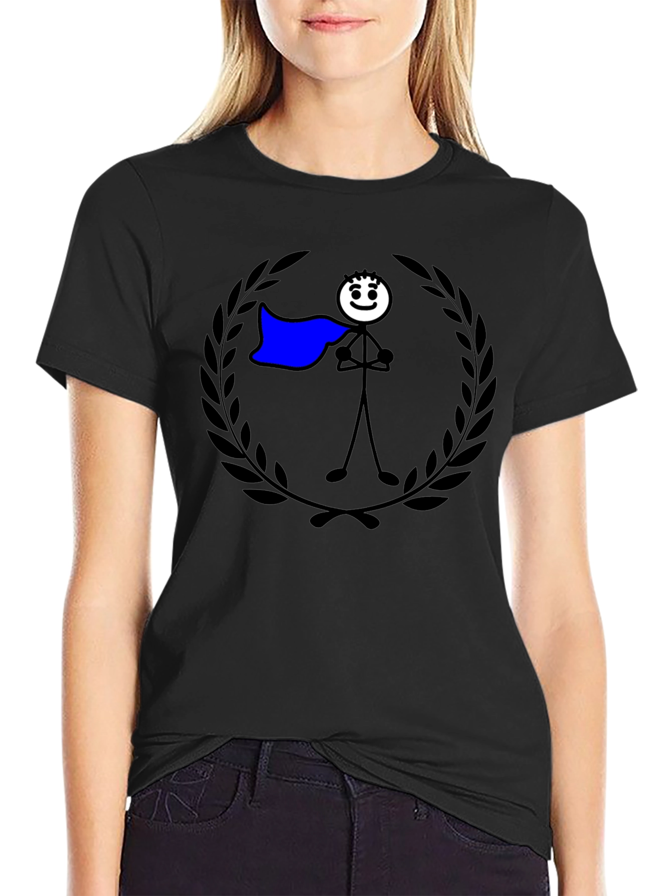 Superhero Stick Figure Graphic Tee - Black Cotton T-Shirt