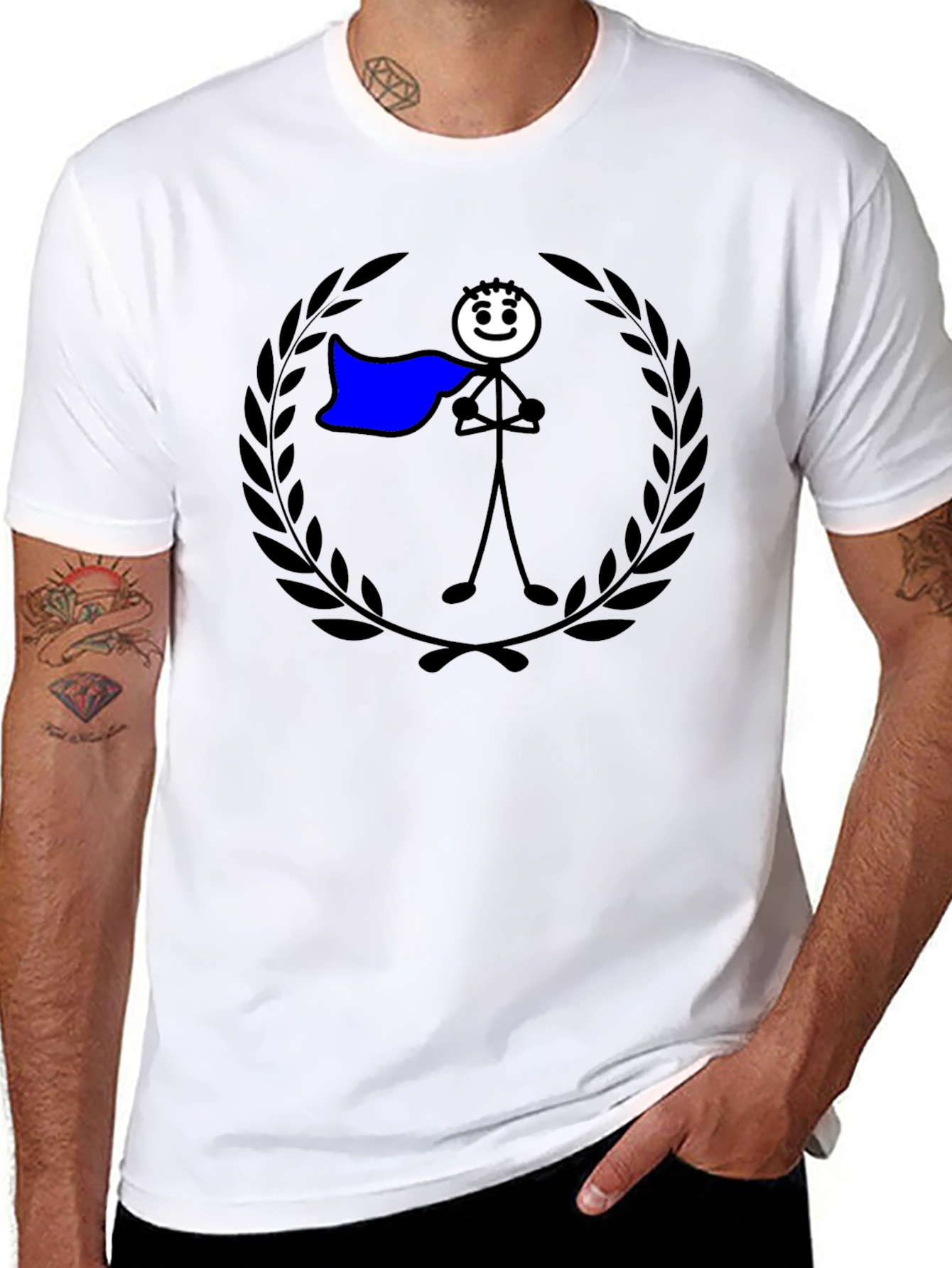 Superhero Stick Figure Graphic Tee - Black Cotton T-Shirt