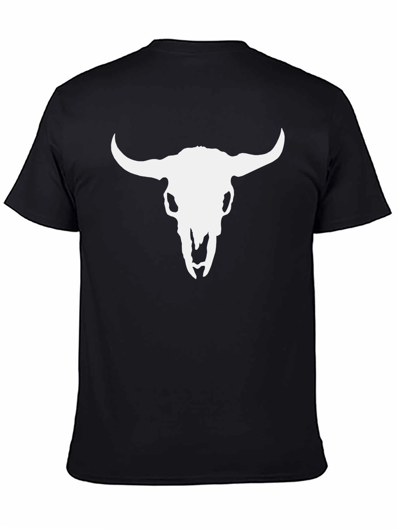 White Bull Skull Graphic Black T-Shirt