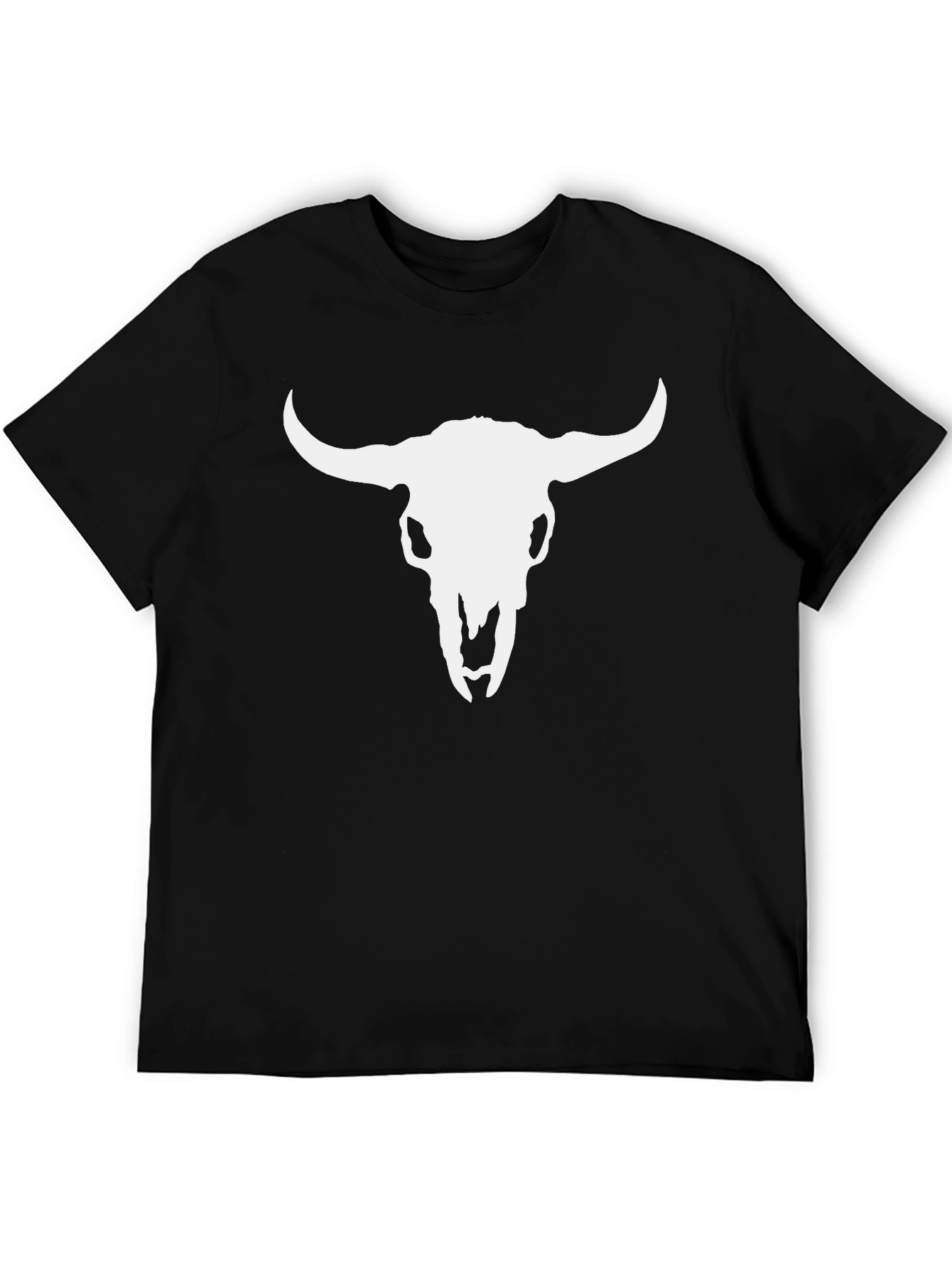 White Bull Skull Graphic Black T-Shirt