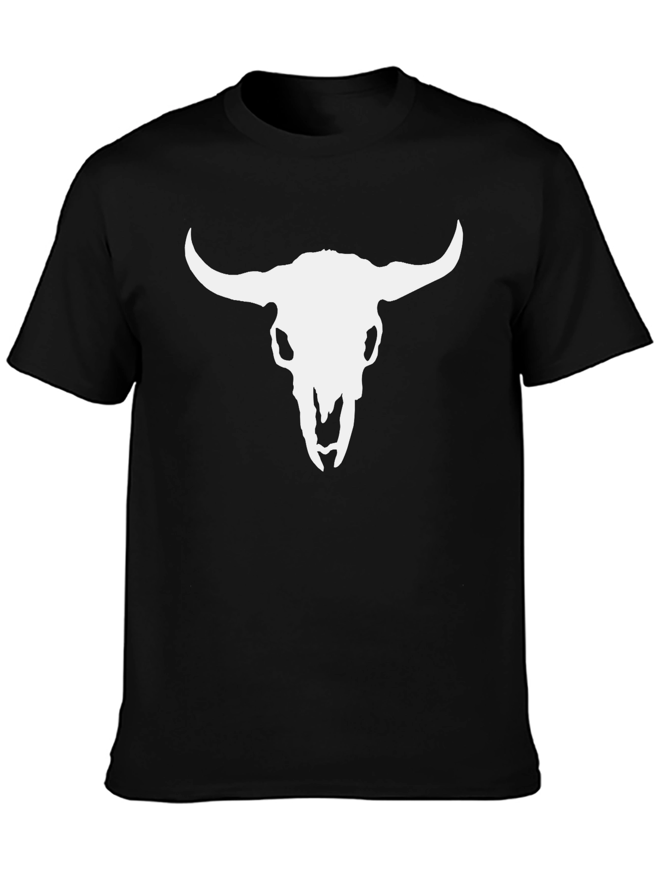 White Bull Skull Graphic Black T-Shirt