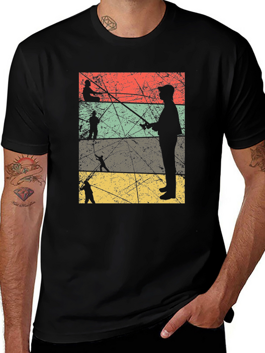 Vintage Fishing Silhouette Mens Black T-Shirt
